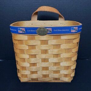 Peterboro Basket Leather Handle & Plastic Liner God Bless America USA Patriotic